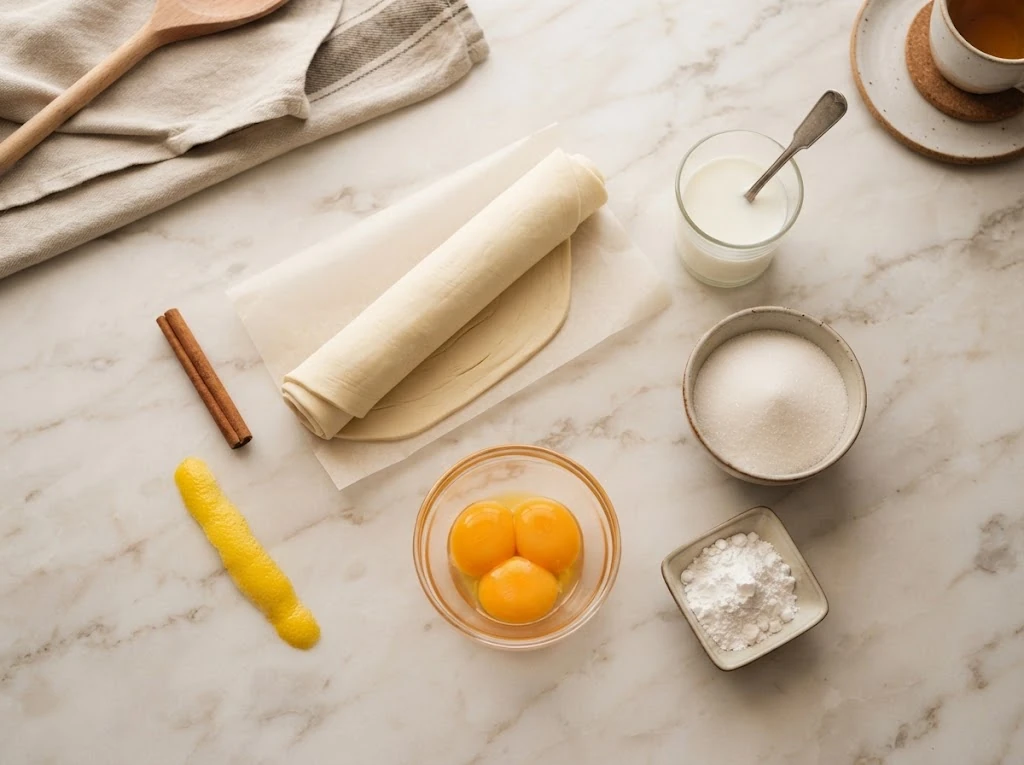 Ingredients for air fryer portuguese  egg tarts with puff pastry